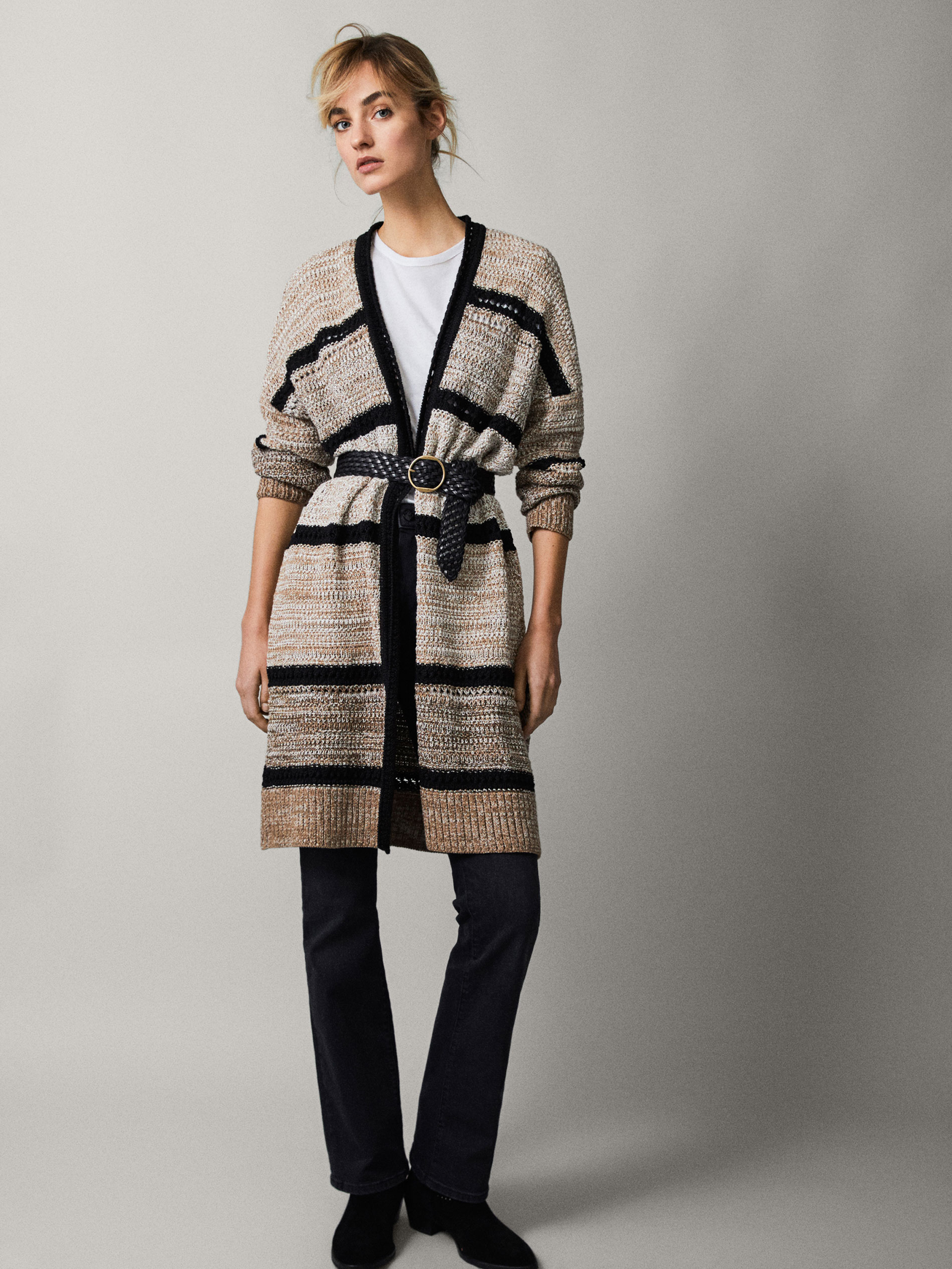 TEXTURED WEAVE COTTON CARDIGAN